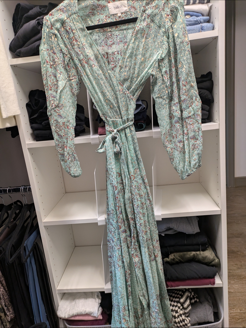 BA&SH Mint Floral Dress with Gold Metallic Accents NWOT Size 2 US Women